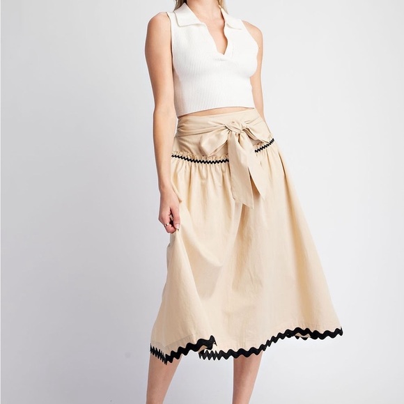 Bow Front Ric Rac Trim A-Line Midi Skirt - eesome - Picture 6 of 8